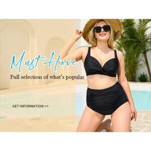 New RELLECIGA High Waisted Ruched Tie Front Bikini Bottom Size M